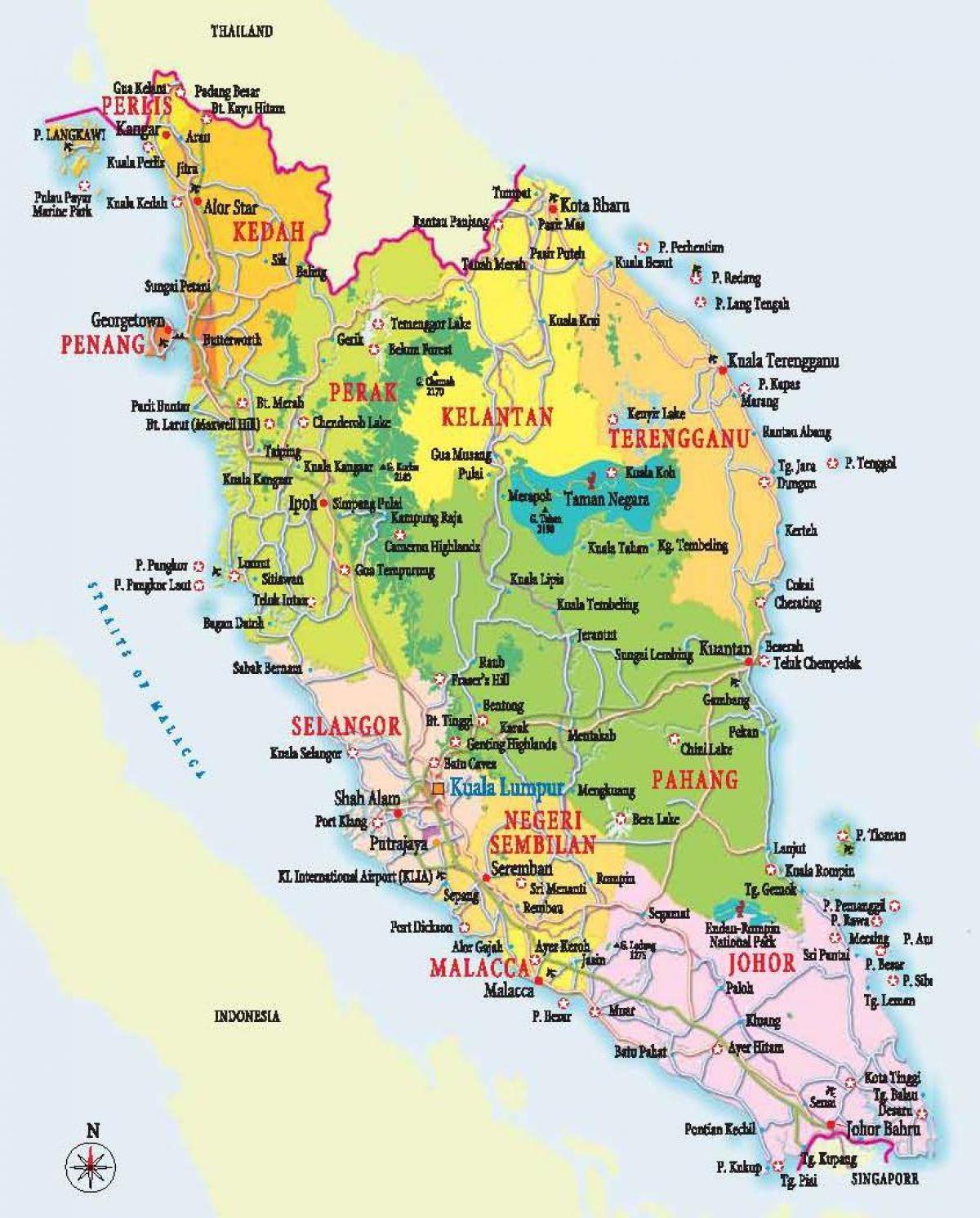 карта Заходняй Малайзіі