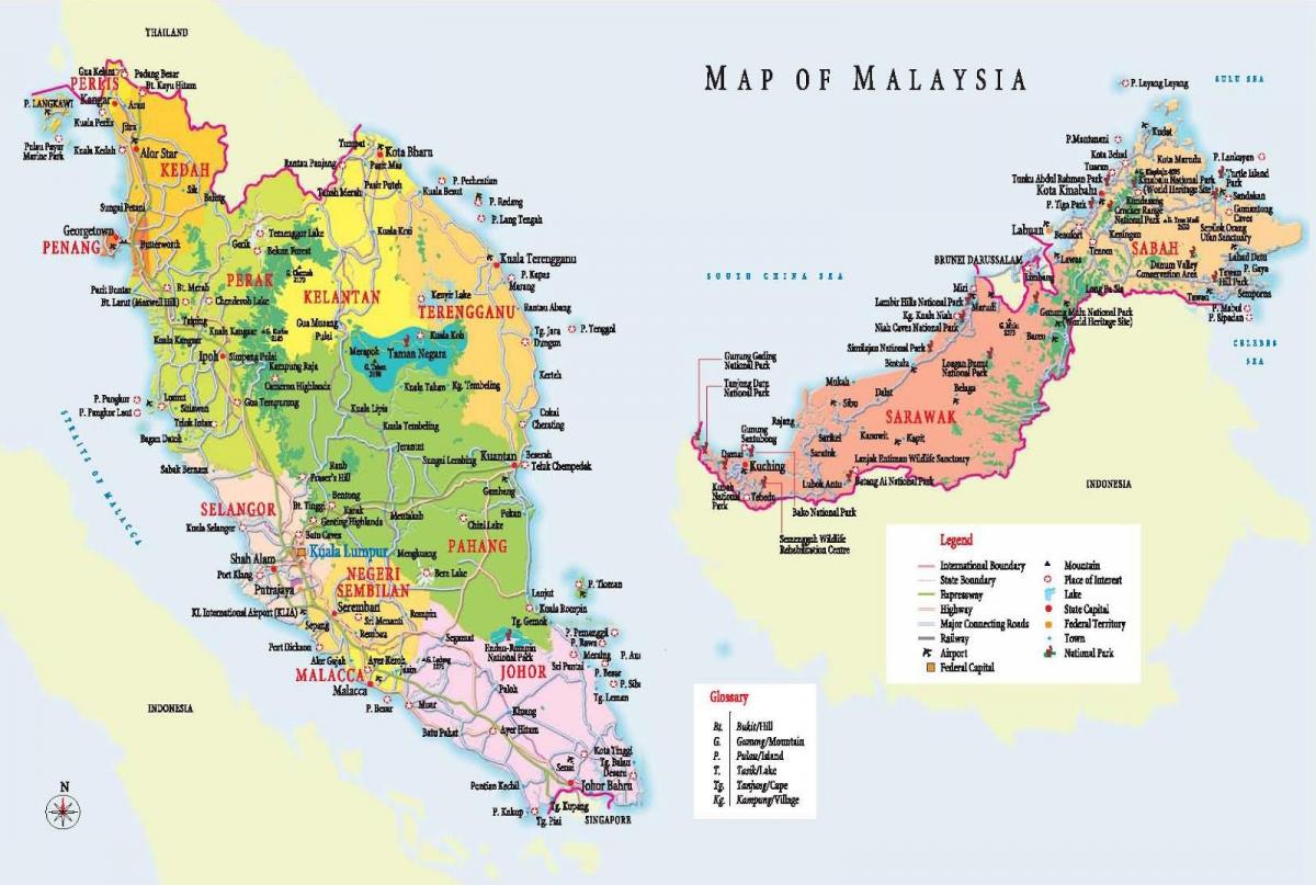 турыстычная карта Малайзіі