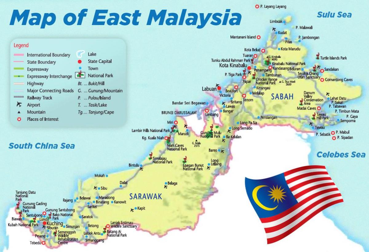 карта Усходняй Малайзіі