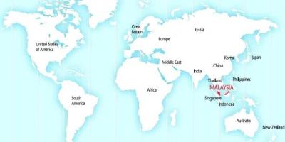 Карта свету, якая паказвае Малайзія