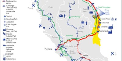 Карта высакахуткасных жалезных дарог Малайзіі маршрут